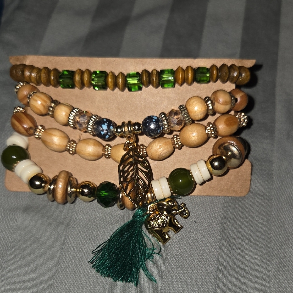 Bohemian Beaded Bracelet Set with Gold Accents